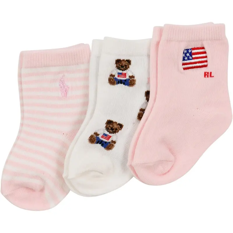 Ralph Lauren Baby White/Pink Crew Strømper 3-Pak 1