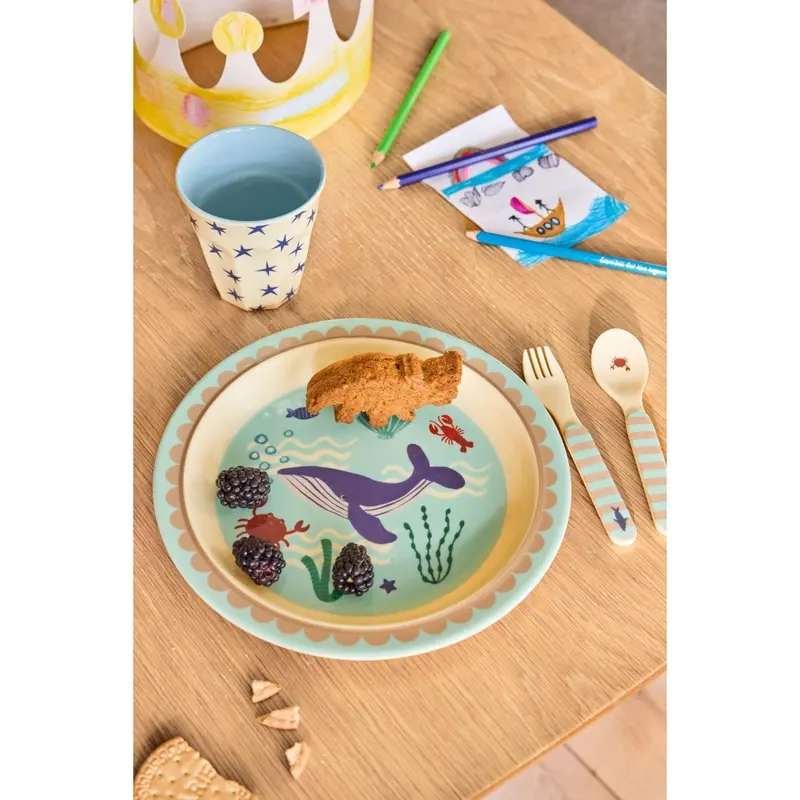 Rice Blue Ocean Print Melamine Børne Frokost Tallerken 2