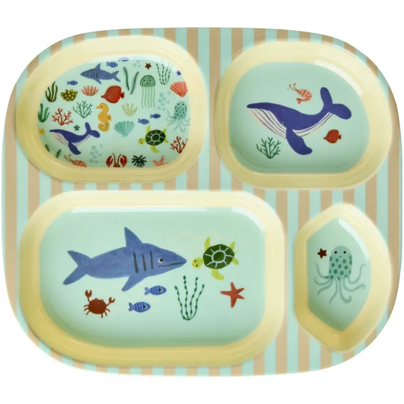 Rice Blue Ocean Print Melamine Kids 4 Rums Tallerken 1