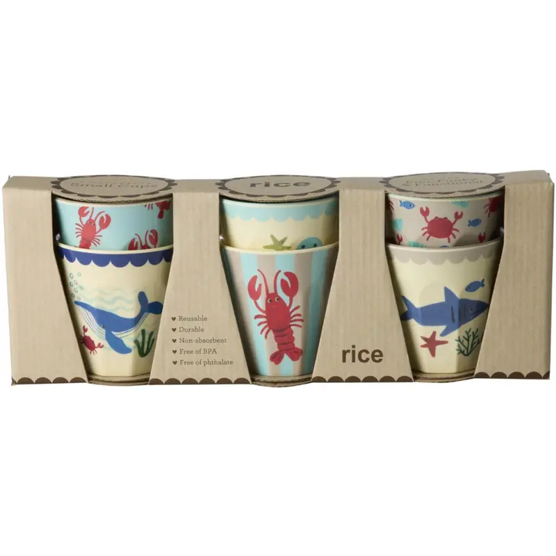 Rice Blue Ocean Print Melamine Kopper Small 6 Pak 160 Ml 1