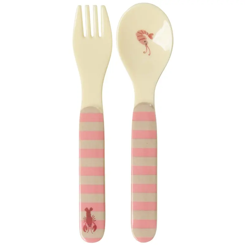 Rice Coral Ocean Print Kids Melamine Ske Og Gaffel 1
