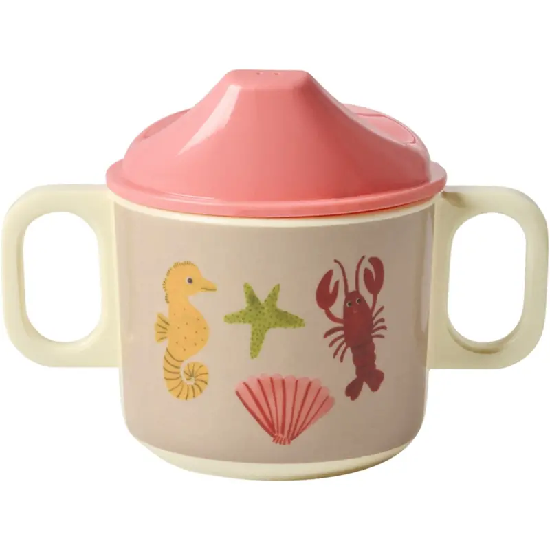 Rice Coral Ocean Print Melamine 2 Håndtag Baby Kop Med Låg 250 Ml 1