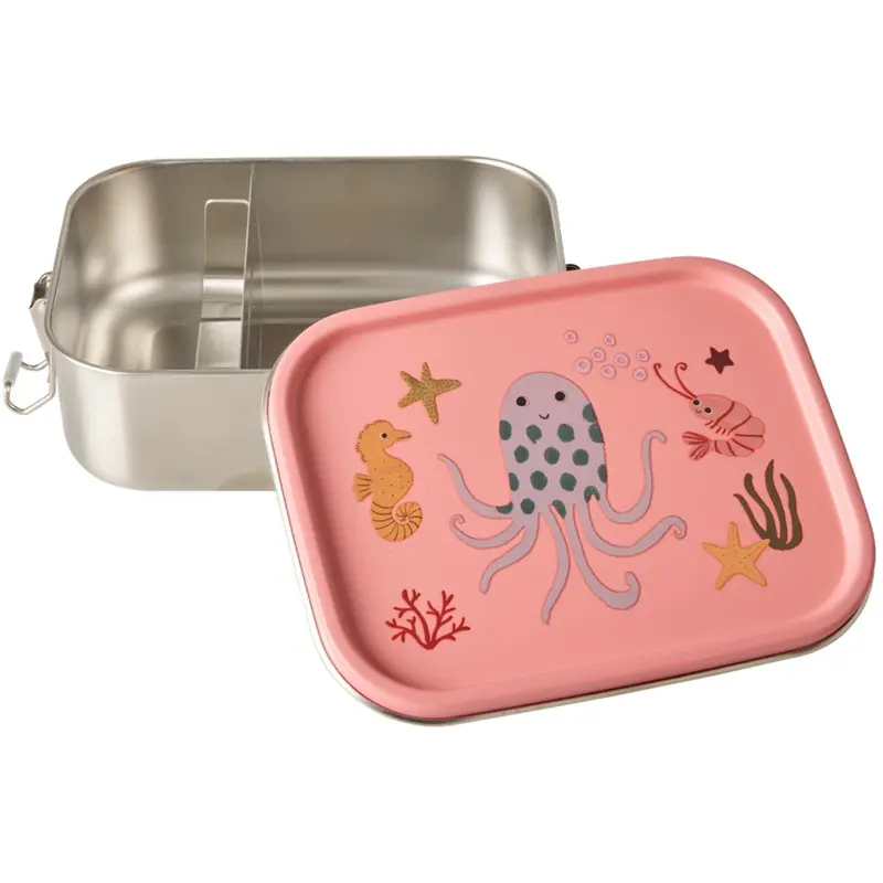 Rice Coral Ocean Print Stainless Stål Madkasse Med Bevægelig Opdeler Small 800 Ml 1