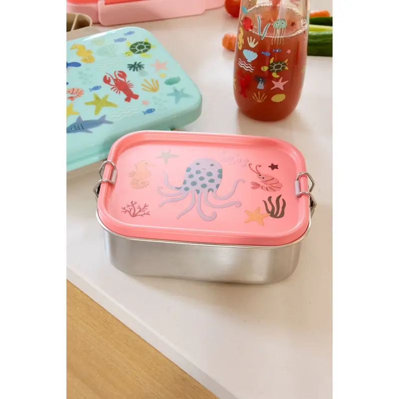 Rice Coral Ocean Print Stainless Stål Madkasse Med Bevægelig Opdeler Small 800 Ml 2