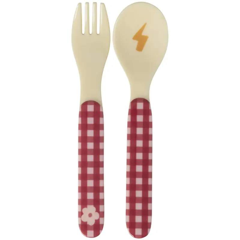 Rice Kids Melamin Ske Og Gaffel Med Hero Print - Pink 1