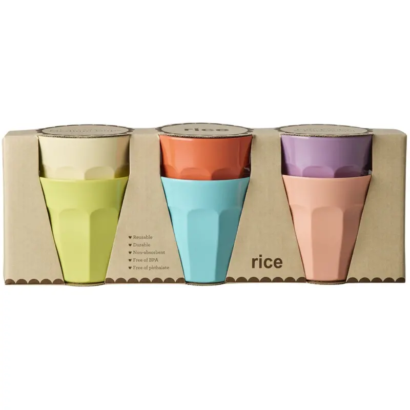 Rice Melamin Cups In Asst. Glory Days Colors - Medium - 6 Pak - 250 Ml 1