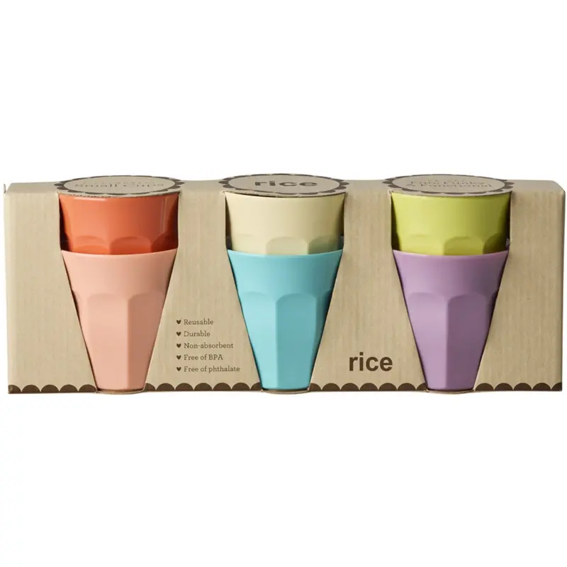 Rice Melamin Cups In Asst. Glory Days Colors - Small - 6 Pak - 160 Ml 1