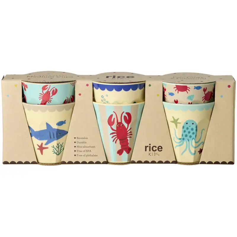 Rice Melamin Cups Med Blue Ocean Prints - Medium - 6 Pak - 250 Ml 1