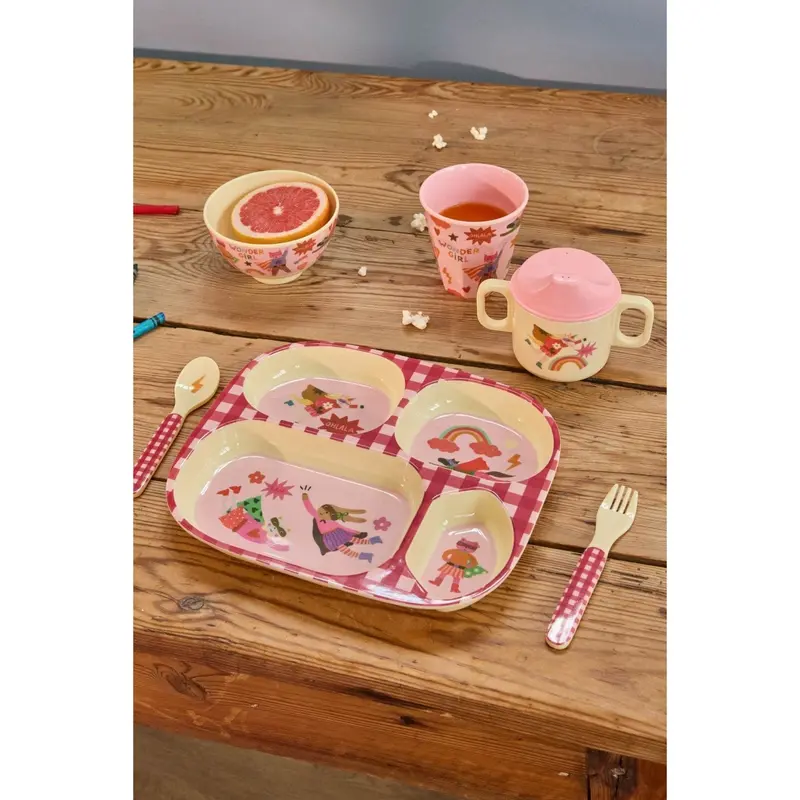 Rice Melamin Kids 4 Room Tallerken Med Hero Print - Pink 2