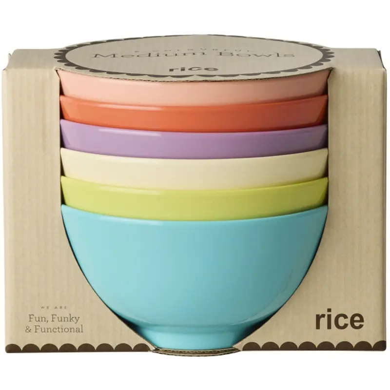 Rice Melamin Medium Skål In Asst. Glory Days Colors - 6 Pak - 700 Ml 1