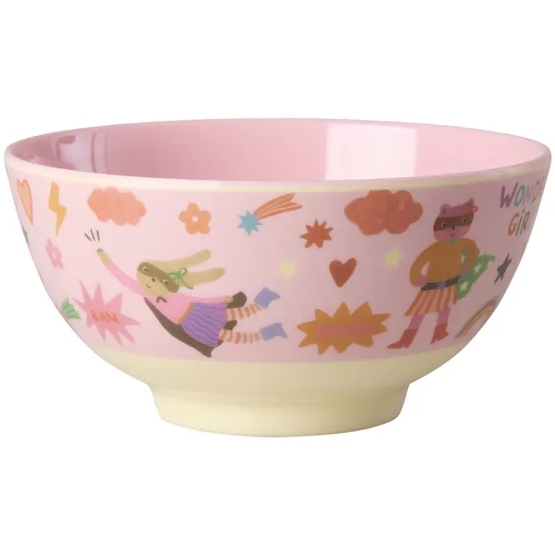 Rice Melamin Skål Med Hero Print - Medium - Pink - 700 Ml 1