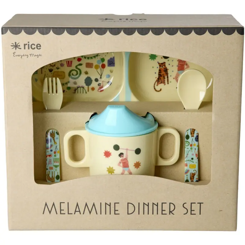 Rice Mint Fun Fair Print Melamine Baby Spisesæt I Gaveæske 4 Pcs 1
