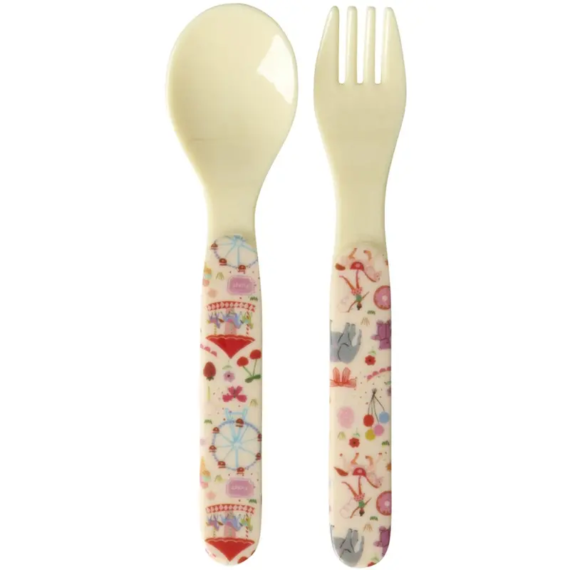 Rice Pink Fun Fair Print Baby Melamine Ske Og Gaffel 1