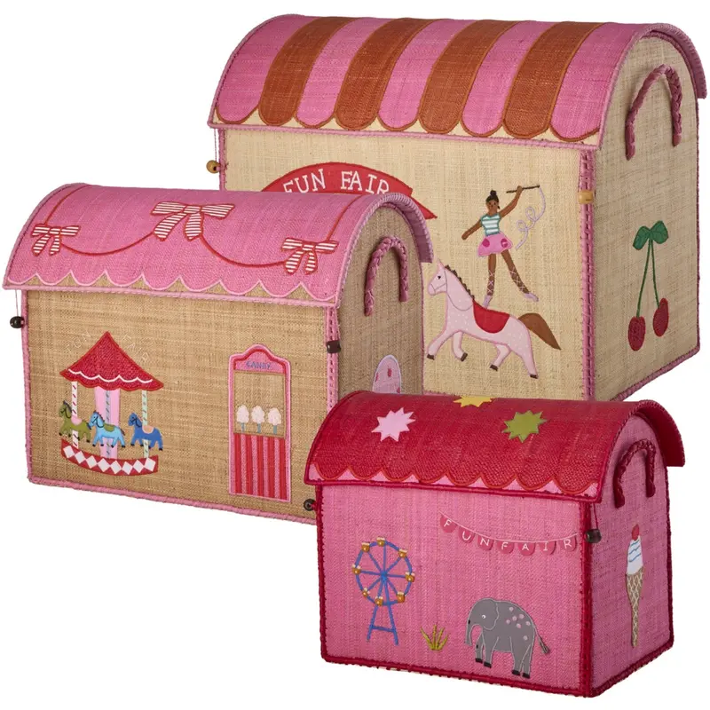 Rice Pink Fun Fair Theme Raffia Legetøj Kurve 3-Pak 1