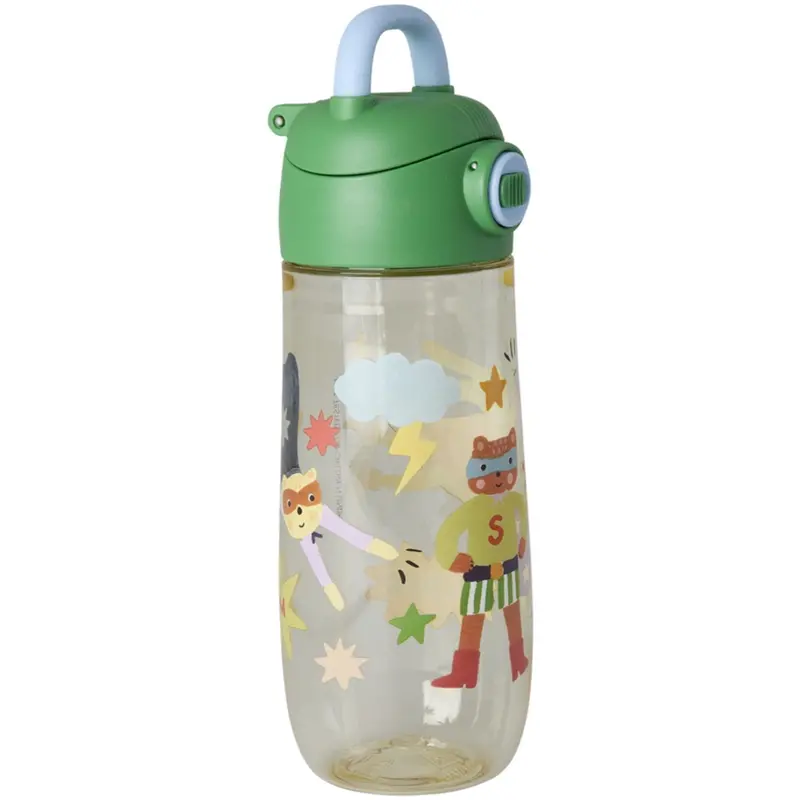Rice Plastic Kids Drinking Flaske Med Hero Print - Green - 550 Ml 1