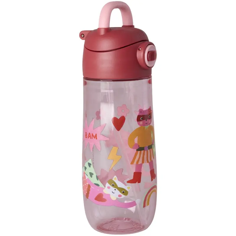 Rice Plastic Kids Drinking Flaske Med Hero Print - Pink - 550 Ml 1