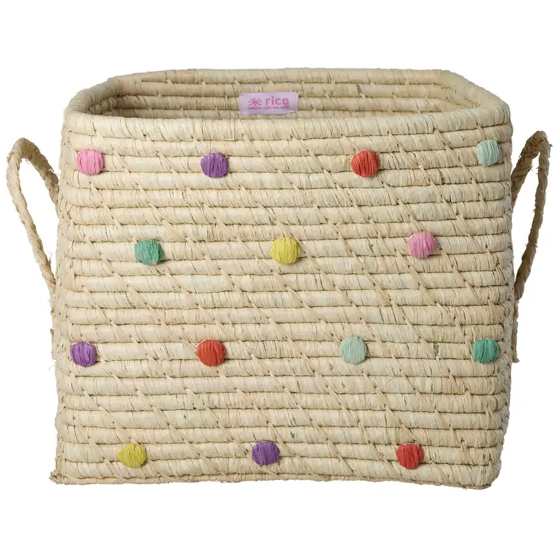 Rice Raffia Square Kurv Med Dots In Glory Days Colors 1
