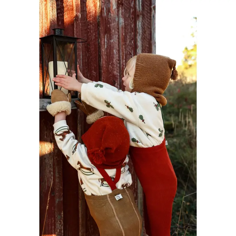 Silly Silas Acorn Brown With Maple Leaf Footless Strømpebukser Christmas Edition 3