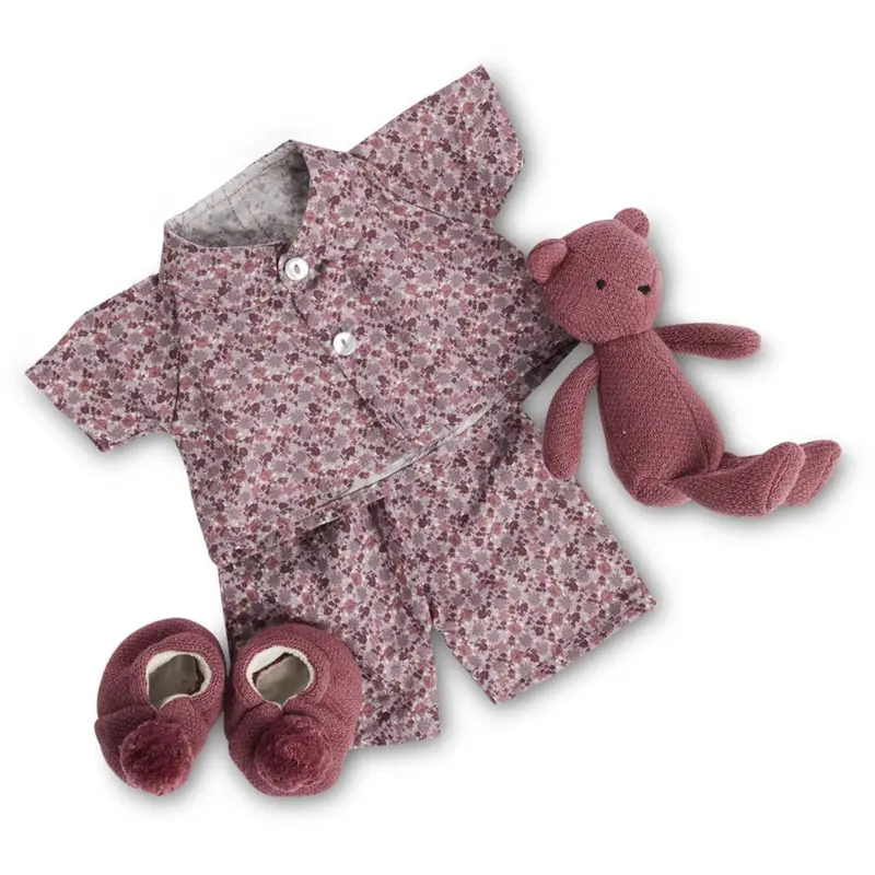 Smallstuff Dukke Tøj Flower Pyjamas Med Futter & Bamse 1