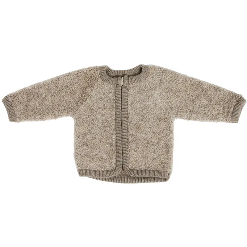 Smallstuff Natur Melange Cardigan Med Lynlås Bouclé Merino Uld 1