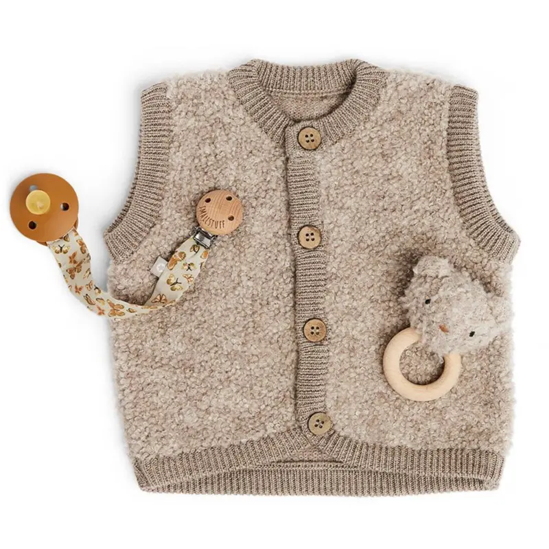 Smallstuff Natur Melange Vest Med Knapper Bouclé Merino Uld 2