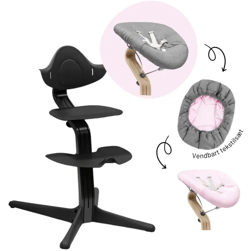 Stokke® Nomi® Black Stol + Black Pink Grey Newborn Sæt Bundle 1