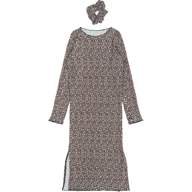 The New Feather Gray Aop Tnpet L_S Pleat Kjole 1
