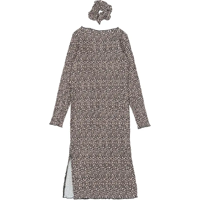 The New Feather Gray Aop Tnpet L_S Pleat Kjole 6