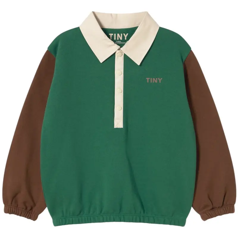 Tinycottons Dark Green Farve Block Polo Sleeve T-Shirt 1