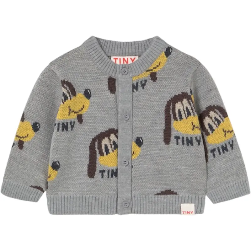 Tinycottons Medium Grey Heather Dogs Baby Cardigan 1