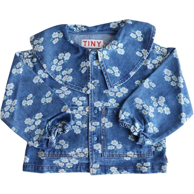 Tinycottons Medium Wash Denim Blossoms Denim Skjorte 1