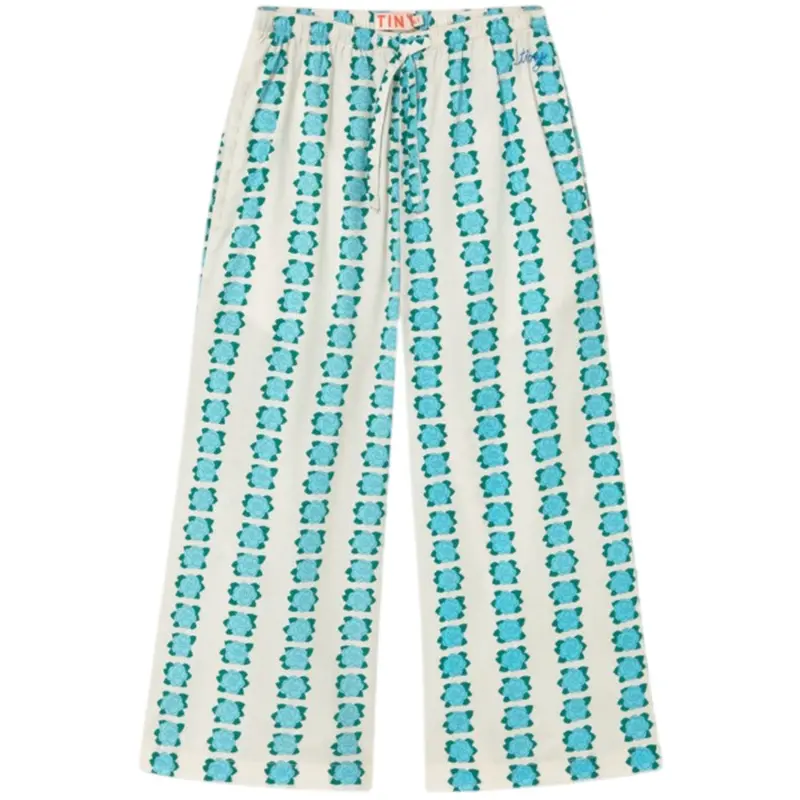 Tinycottons Off-White Blue Flowers Pant 1