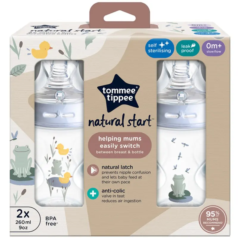 Tommee Tippee Natural Start Baby Flaske 2 X 260 Ml - Deco Blue 2