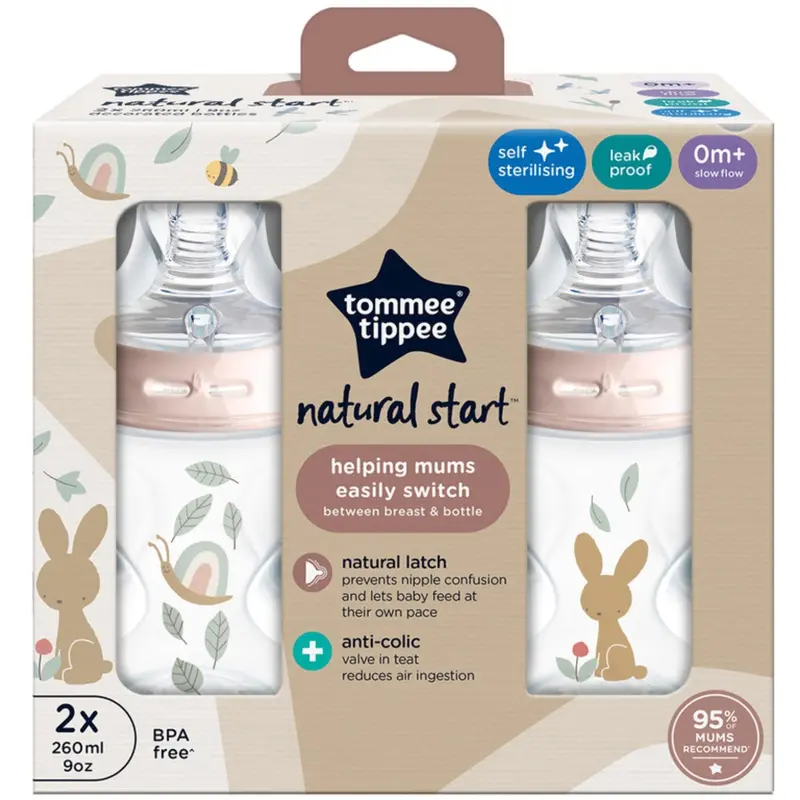 Tommee Tippee Natural Start Baby Flaske 2 X 260 Ml - Deco Pink 2