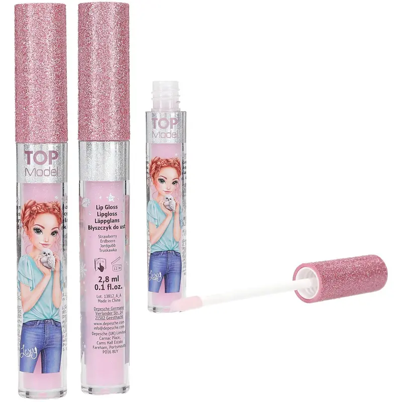 Topmodel Beauty And Me Rose Strawberry Lip Gloss Med Glitter Cap 1