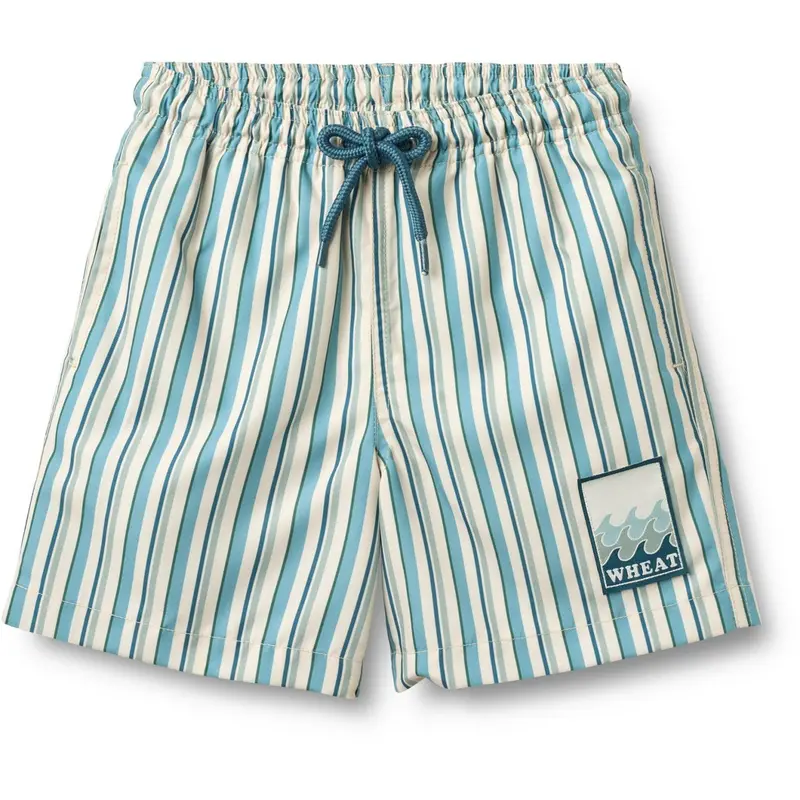 Wheat Aqua Stripe Swim Trunk Hansi Badge 1