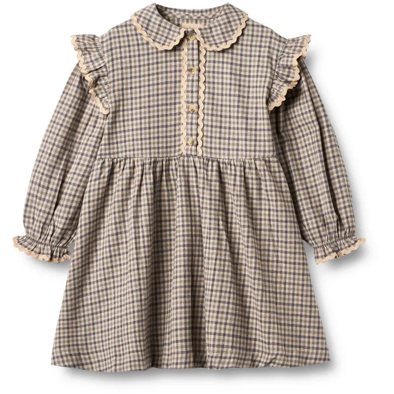 Wheat Blue Check Kjole L/S Alissa 1