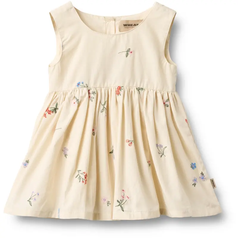 Wheat Ivory Embroidery Flowers Pinafore Wrinkle Sienna Kjole 1