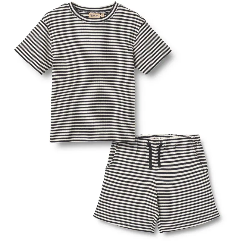 Wheat Navy Rib Stripe Sæt T-Shirt S/S & Shorts Fabian 1