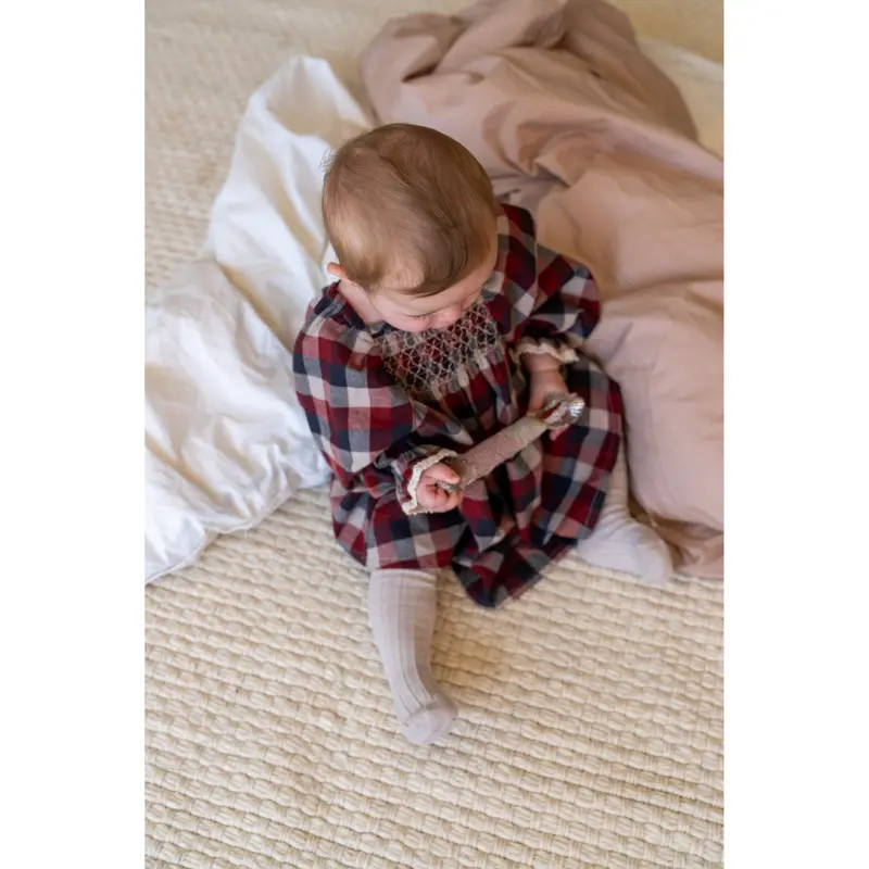Wheat Red Blue Check Kjole L/S Lace Bella 2
