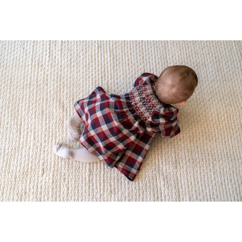 Wheat Red Blue Check Kjole L/S Lace Bella 3
