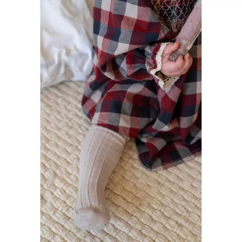 Wheat Red Blue Check Kjole L/S Lace Bella 4