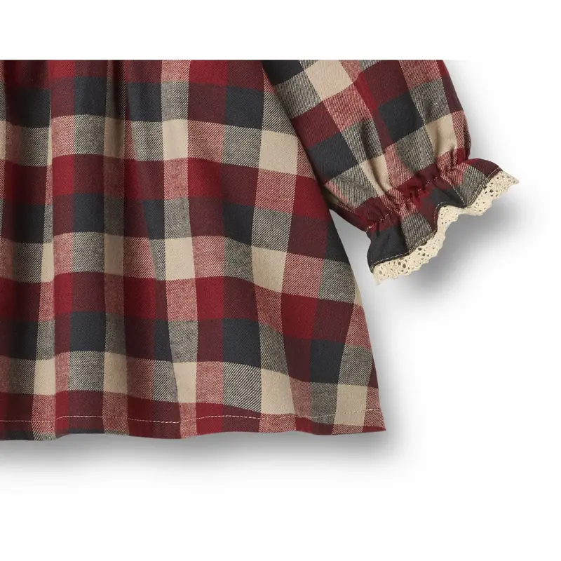 Wheat Red Blue Check Kjole L/S Lace Bella 5