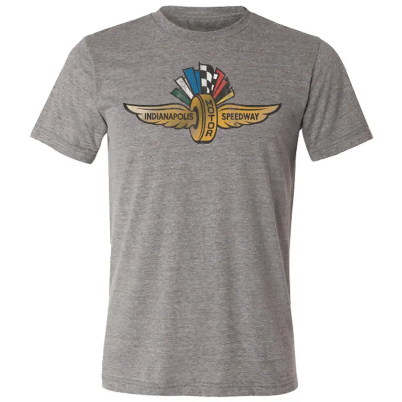Wing Wheel Flag Distressed Logo Grey T-Shirt 1