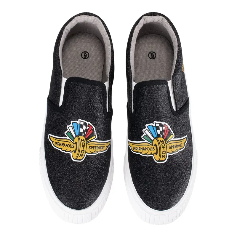 Wing Wheel Flag Glitter Canvas Slip On Shoes 1