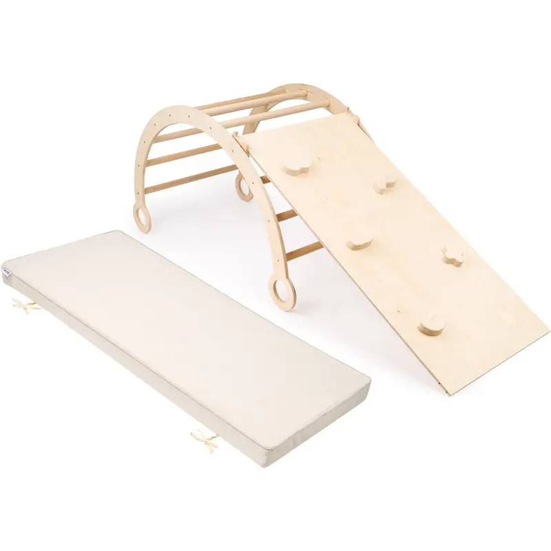 Woobiboo Natural Montessori Rocker Med Beige Madras Og Slide-Climber Xl 1