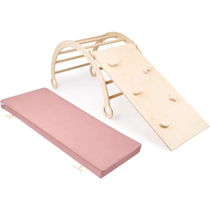 Woobiboo Natural Montessori Rocker Med Pink Madras Og Slide-Climber Xl 1