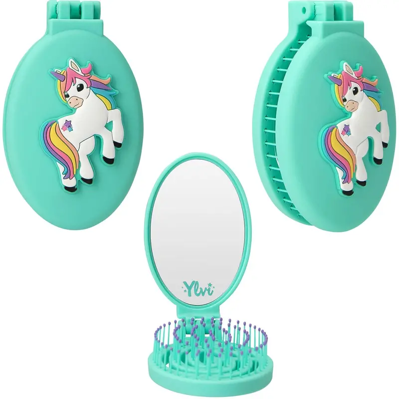 Ylvi Mint Folding Hårbørste Med Unicorn 1