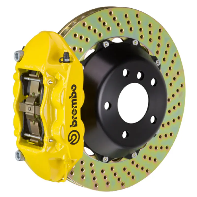 Brembo 15-23 Mustang Gt/V6/Ecoboost Rear Gt Bbk 4 Piston Cast 380X28 2Pc Rotor Drilled- Yellow 1