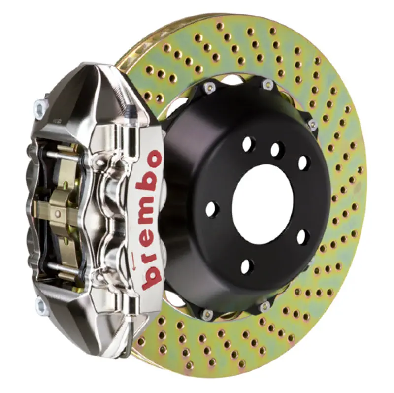 Brembo Gt-R Spec Rear Big Brake Kit For 2003–2008 Mercedes-Benz Sl55 Amg (Excluding Black Series) – 4-Piston Billet Calipers, 380X28Mm Drilled Two-Piece Rotors – Nickel Finish 1